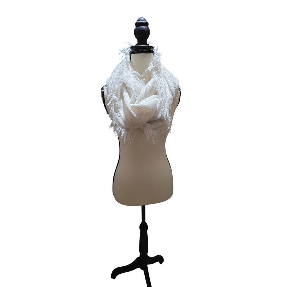 Cream Knit Scarf – Soft Wide Winter Neck Warmer – 33" x 15.5"